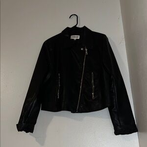 Vigoss Black Leather Moto Jacket Asymmetrical Zipper